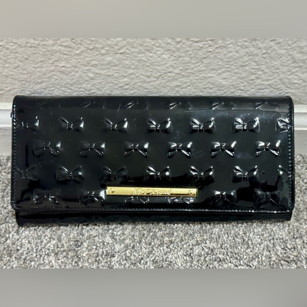 Betsey Johnson Patent Faux Leather Clutch Bag-Black